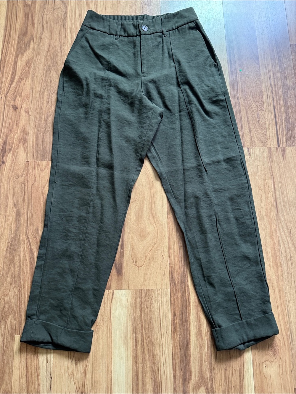 a new day Olive Green Pleated Chinos with Cuffed Hems